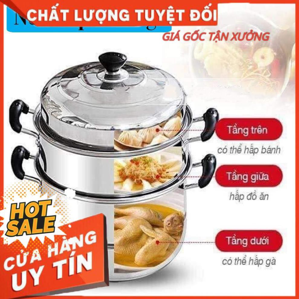 Nồi hấp xửng hấp 3 tầng hấp gà xôi bánh bao chất liệu inox cao cấp size 28cm dùng được bếp từ