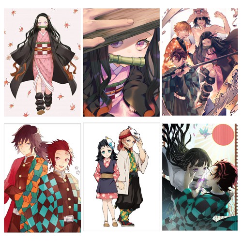 Poster nhân vật anime Kimetsu no Yaiba (combo 1 set 4 tấm)