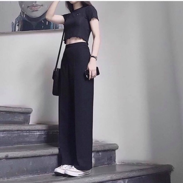 Quần culottes ống rộng nữ suông dài đen, kem, trắng lưng siêu cao tôn dáng tuyệt đối