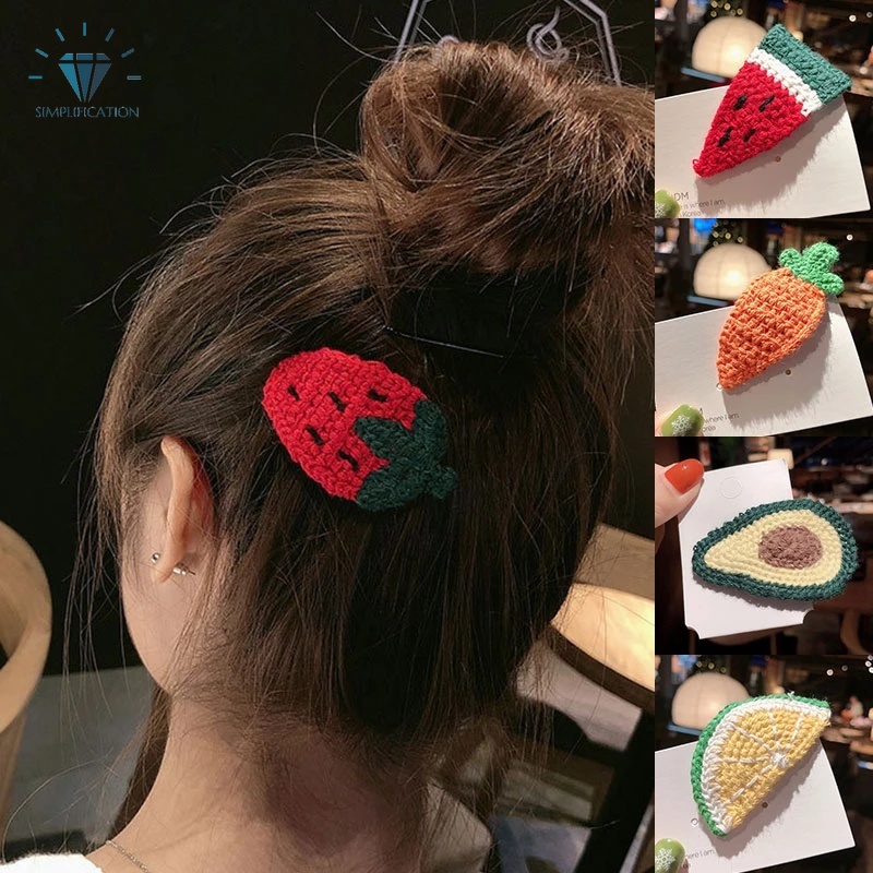 Kẹp tóc hình trái cây thêu họa tiết nhiều màu sắc