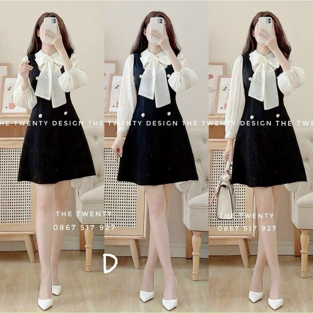 Đầm Tiểu Thư Nơ Cổ Dài Tay Chất Liệu Umi Phối Voan Tay Xinh Xẻo Dành Cho Các Nàng Tiểu Thư