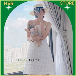 Đầm trắng hai  dây có lót xịn xò đi biển, đi tiêc- Herstore