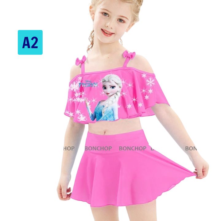 Đồ bơi hai mảnh cho bé gái hình Elsa từ 10-39kg -quần giả váy tạo kín đáo- Tomchuakids