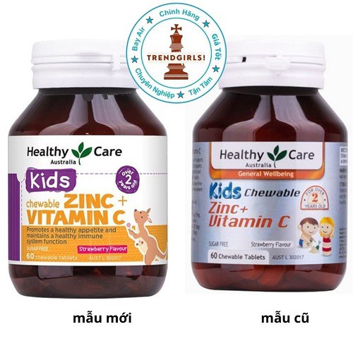 Viên nhai bố sung kẽm cho bé Healthy Care Zinc + Vitamin C 60 viên giúp trẻ tăng đề kháng hỗ trợ ăn ngon từ 2 -12 tuổi