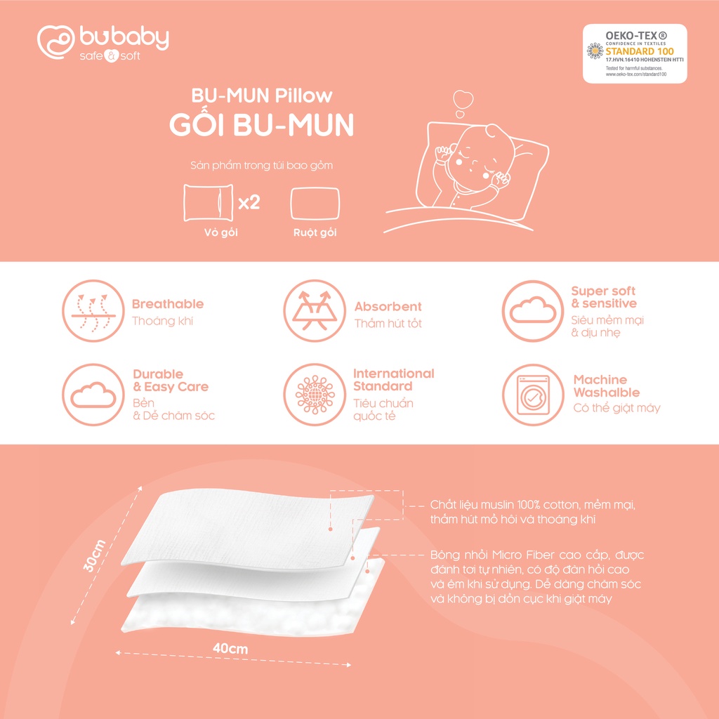 Gối BU MUN Muslin BU Baby