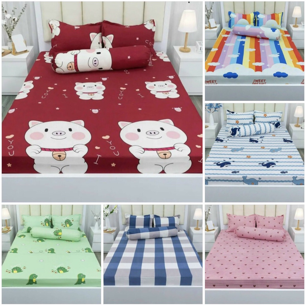 Ga gối cotton bo chun, ga trải giường poly 4 món đủ size 1m2 , 1m6 và 1m8 nhiều mầu