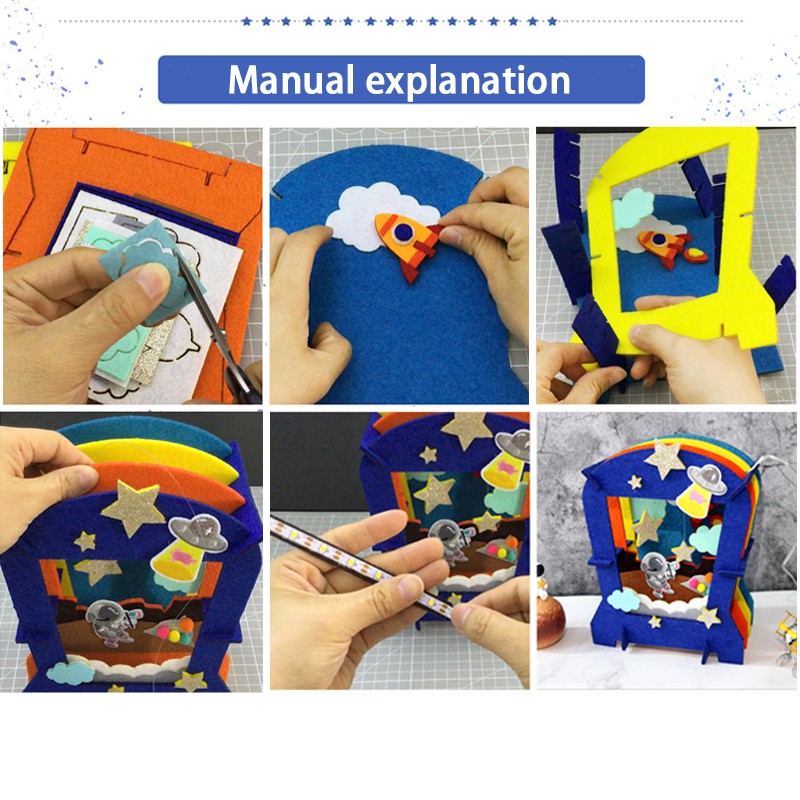 DIY Art Craft Cutting Toys Dinosaur/Space/Kirin USB Luminescent Lamp Handicraft Busy Board Kids Early Learning Education Toddler Montessori Toys