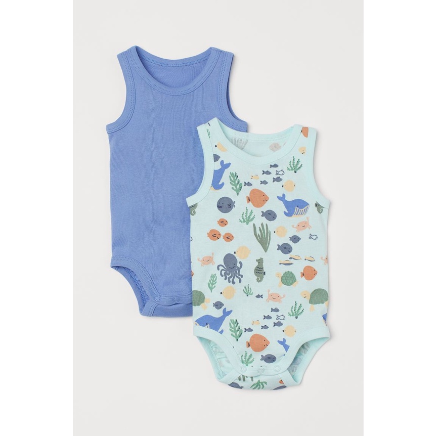 Set 2 bodysuits không tay bé trai, in hình sinh vật biển, Hờ mờ UK săn SALE