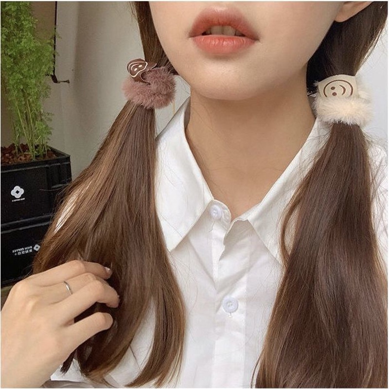 Dây Buộc Tóc Lông Mịn Mẫu Mặt Cười Thời Trang Mùa Đông Mới Của Hàn Quốc Dễ Thương