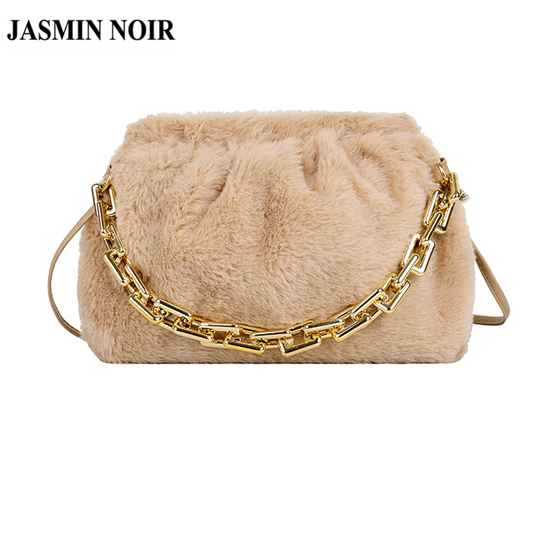 Túi Xách JASMIN NOIR Cỡ Nhỏ Hình Đám Mây Phối Lông Và Dây Xích Thời Trang Cho Nữ