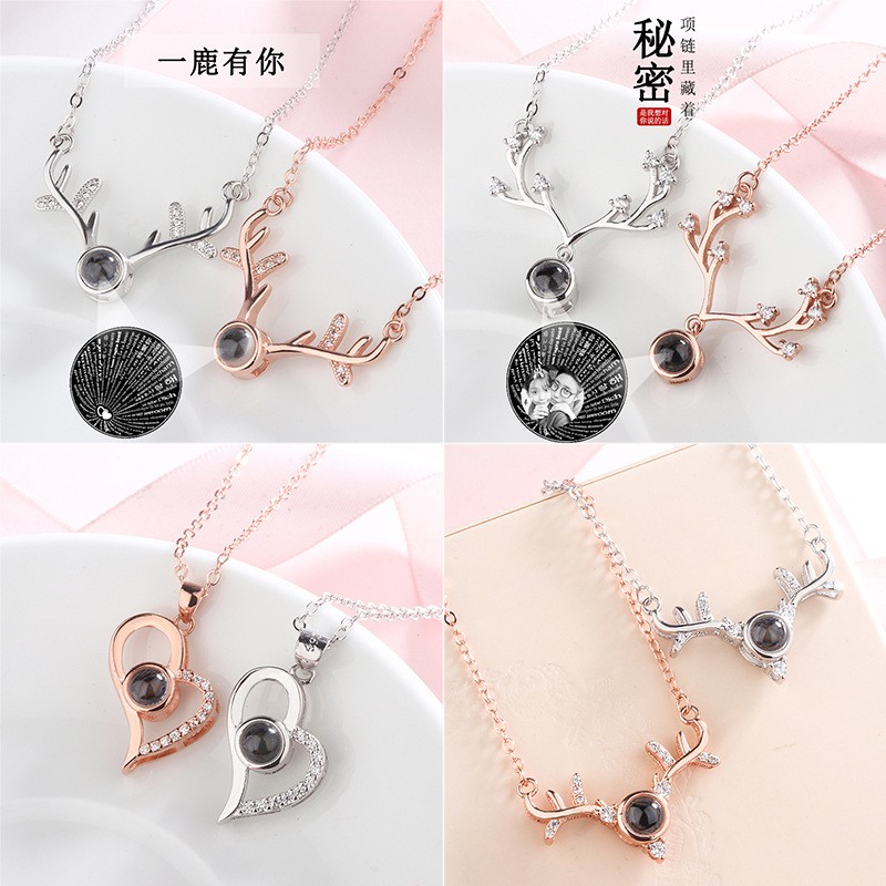 Dây chuyền choker mặt chiếu chữ I Love You 100 ngôn ngữ diy thích hợp làm quà tặng dành cho cặp đôi