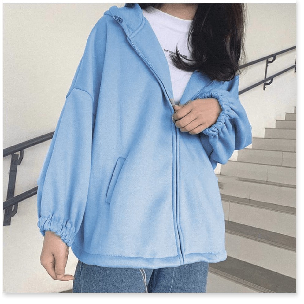 Áo hoodie,áo khoác hoodie nỉ nữ chất thun nỉ mềm mịn from rộng  ( có khóa kéo)