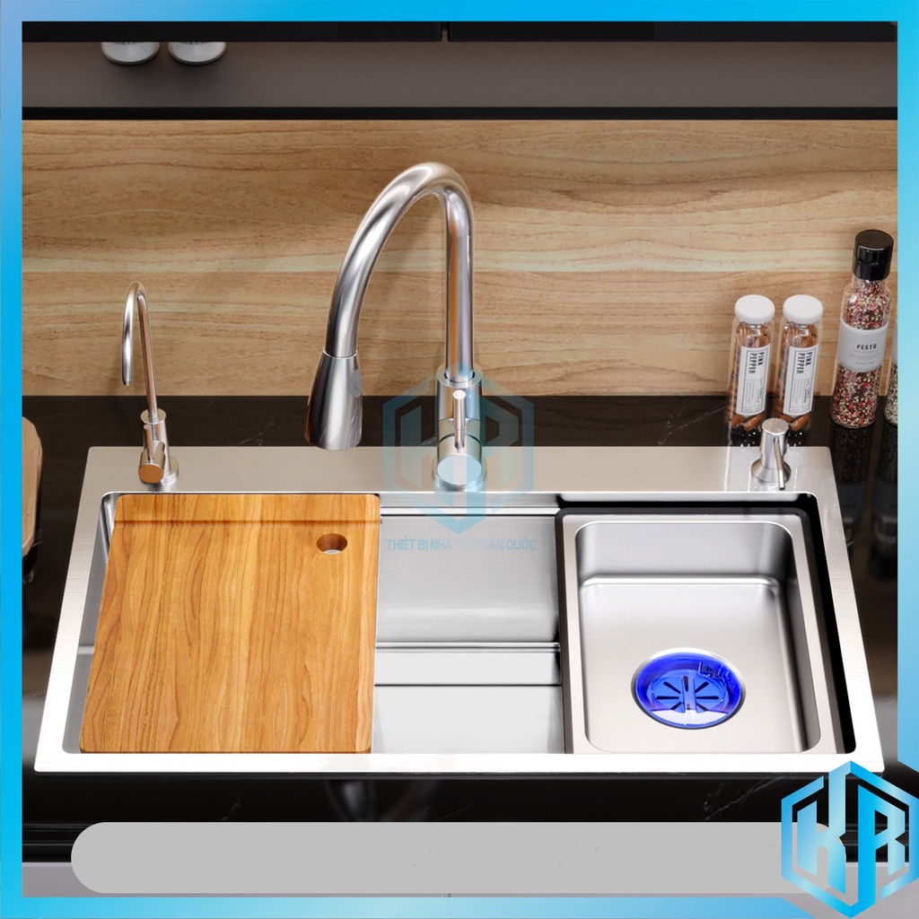 [Mẫu Mới 2022] Chậu rửa chén bát 1 hố Inox 304 cao cấp màu Trắng Mờ, chống mùi, dễ dàng vệ sinh - Kích thước 78 x 46cm