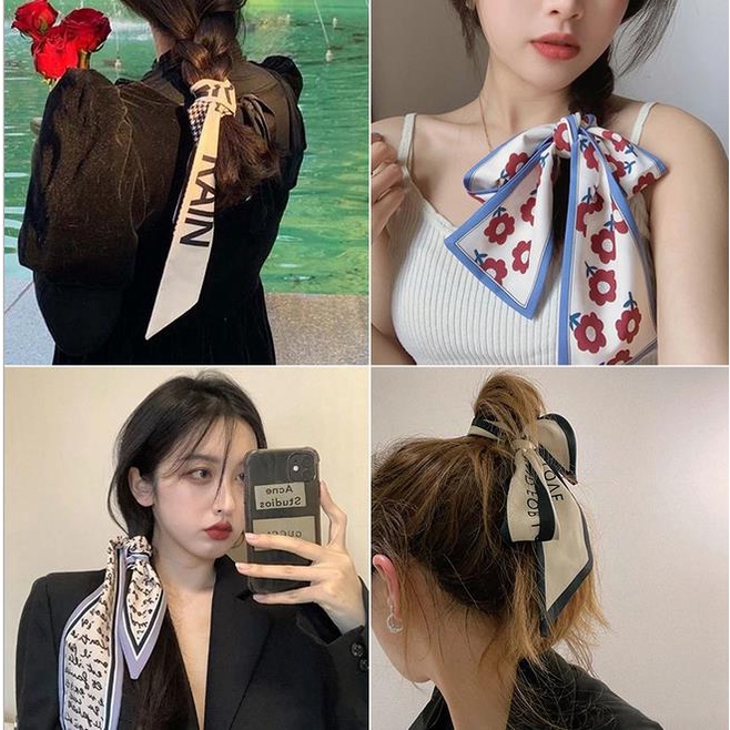 1 Khăn Quàng Cổ Dài 98cm Bằng Lụa In Họa Tiết Thời Trang Cho Nữ