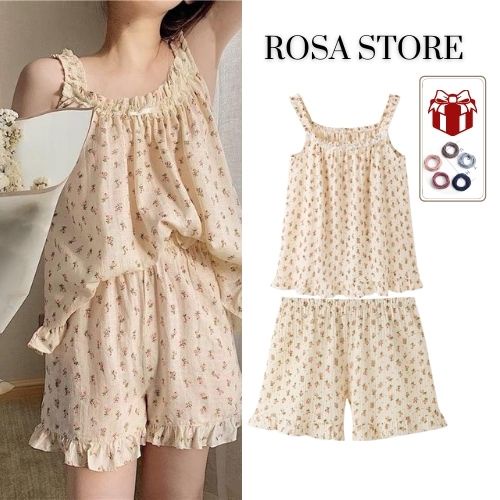 Bộ đồ mặc nhà bộ bambi hoa tơ xước tiểu thư siêu dễ thương