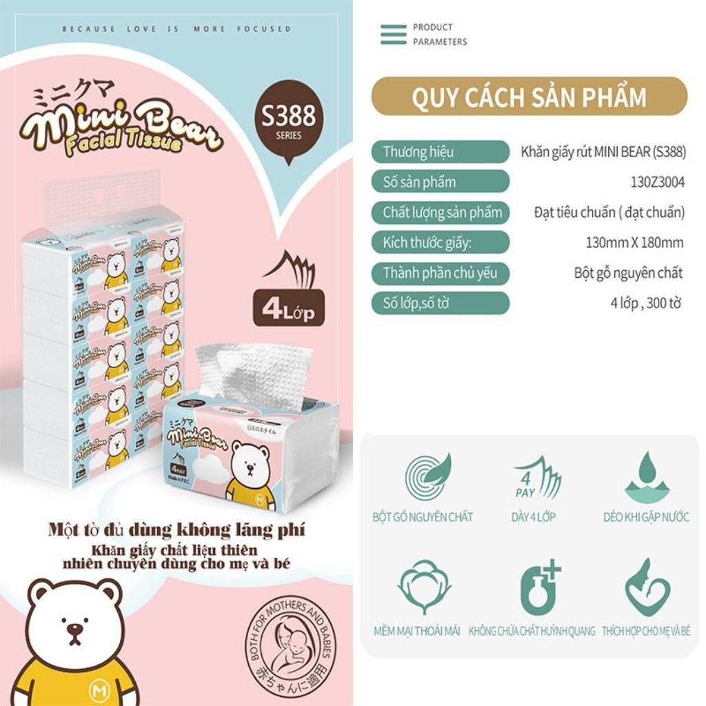 1 gói Khăn giấy gấu cao cấp Minibear chuyên dùng cho mẹ và bé