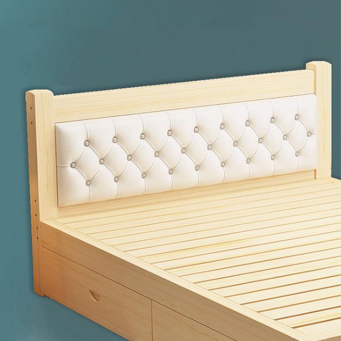 Giường gỗ thông cao cấp 1m8 x 2m, kèm tựa lưng nệm bọc da - Giường phong cách vintage, homestay | BigBuy360 - bigbuy360.vn