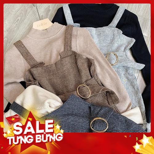 (HOTTREND) Set yếm- áo len tăm siêu co dãn+ yếm quần dạ Hàn Quốc -Hàng nhập khẩu