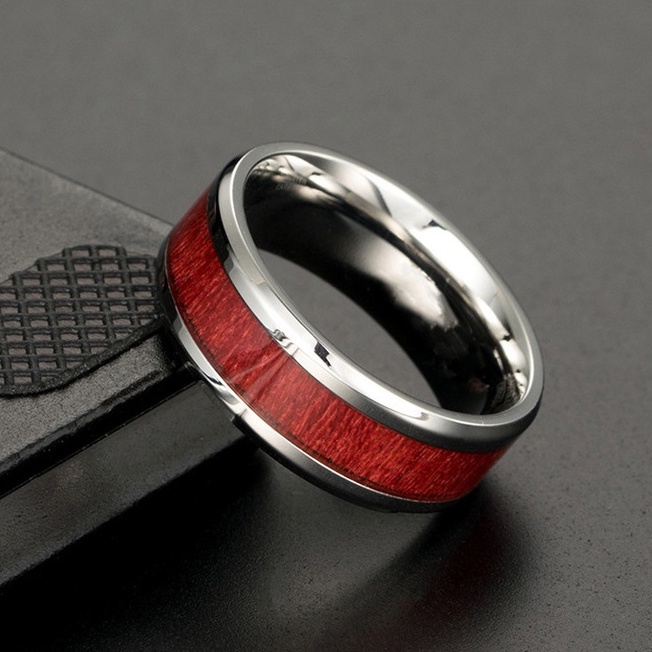 Nhẫn nam nữ tròn Loki Accessories màu bạc thời trang chất Titan đẹp đơn giản không gỉ - Nhẫn Red Wood