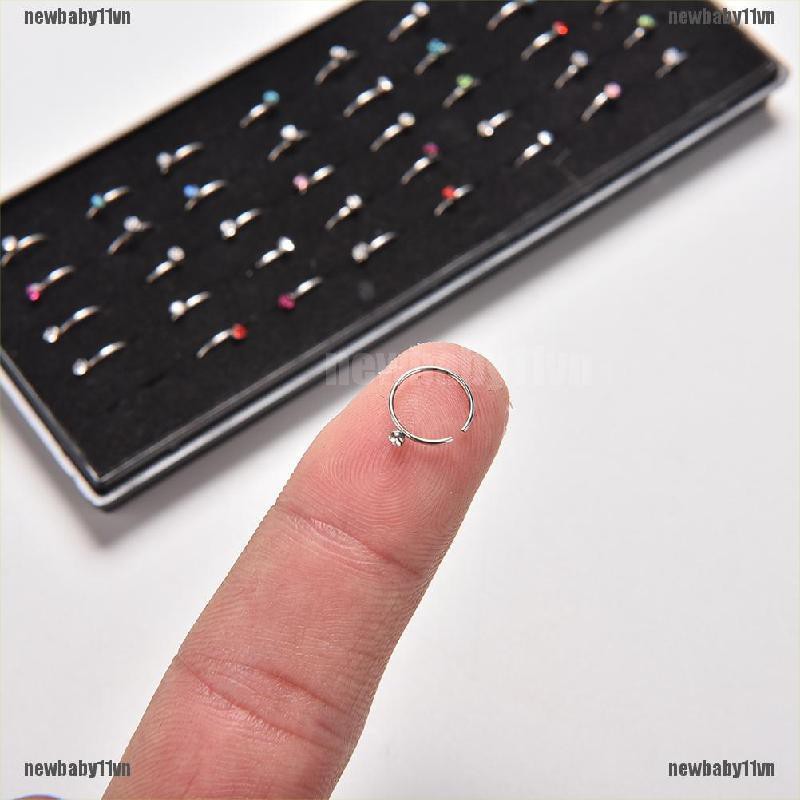 1 Hộp 40 Khuyên Mũi Thép Không Rỉ Đính Đá Pha Lê