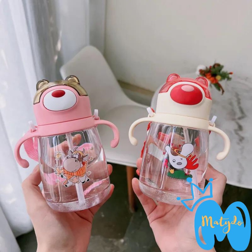 Bình nước học sinh 550ml chịu nhiệt có tay cầm và dây đeo tiện dụng an toàn cho bé đi học BN03