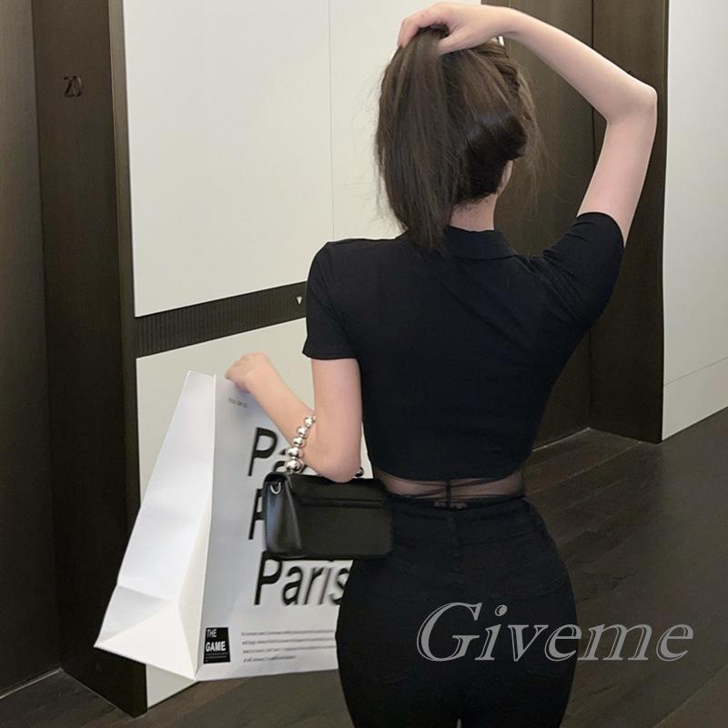 Bộ Áo Liền Quần Cổ Bẻ Màu Đen Trơn Có Khóa Kéo Quyến Rũ Cho Nữ