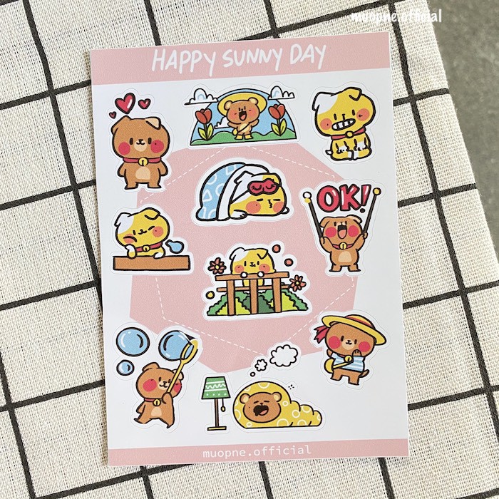 Sticker gấu chó đáng yêu Happy Sunny Day chống thấm nước