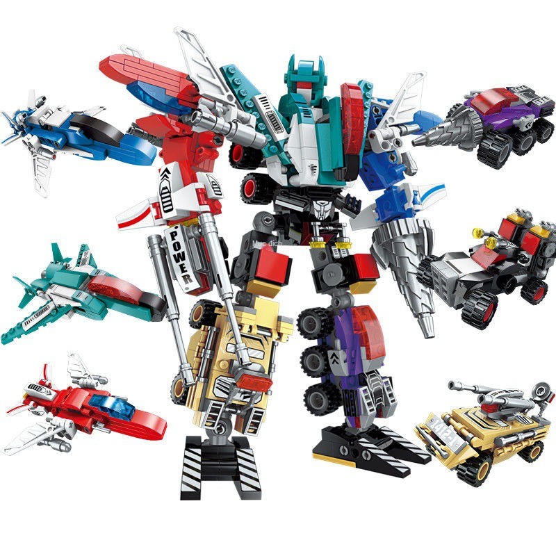 ▲Sự biến đổi giác ngộ Gundam Mecha Car Dinosaur Puzzle Cậu bé lắp ráp khối Đồ chơi 6 trong 1 Quà tặng lễ hội mùa