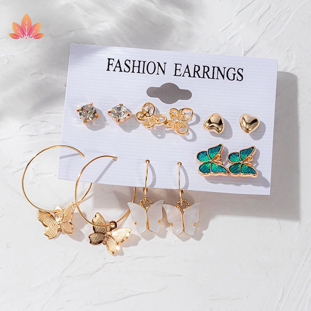 Bông Tai Dáng Dài Họa Tiết Hình Học &amp; Bướm Đính Đá JP5