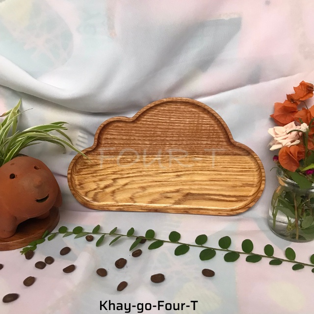 Khay Gỗ Decor Đựng Thức Ăn Thớt Gỗ Trang Trí Nguyên Khối Hình Mây Đựng Ấm Trà Mứt Tết Đẹp Dai Bền, Four-T Shop