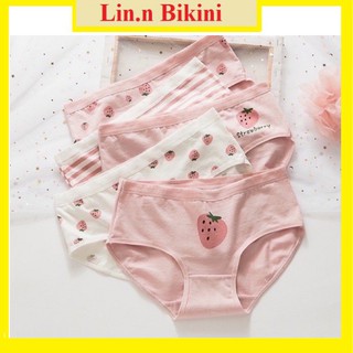 Quần Lót Nữ, Quần Chíp Nữ Cotton Cute Hình Hoa Quả Màu Hồng Dễ Thương
