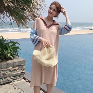 Đầm suông tay phối màu quảng châu