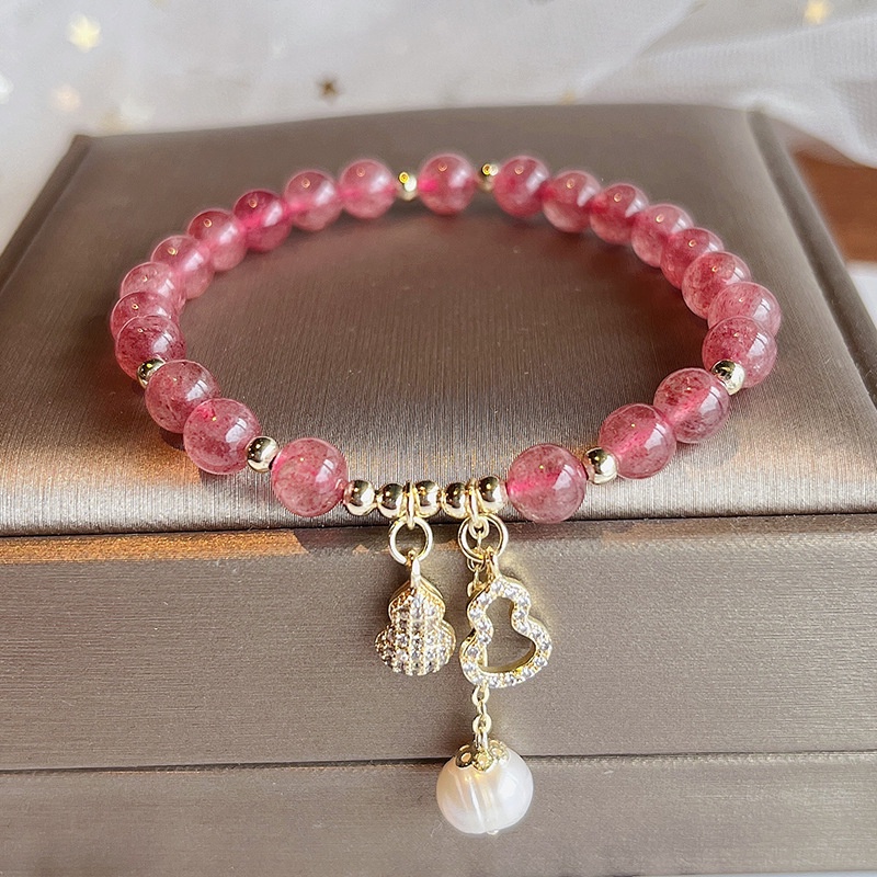 [Hàng Mới Về] Vòng Tay Treo Đính Pha Lê Hồng Họa Tiết Quả Dâu/ Hồ Lô Thời Trang Mùa Hè Cho Nữ