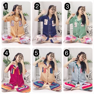 Bộ lụa pha màu hoạ tiết áo cộc quần dài