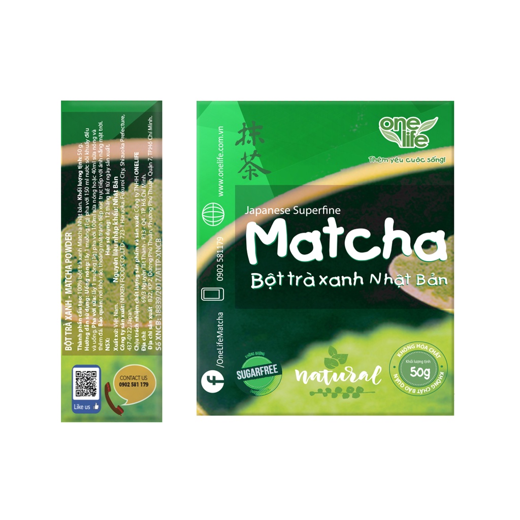 Halal Bột Matcha Trà xanh Nhật Bản ONELIFE nguyên chất hòa tan uống liền giảm cân, không đường - Hộp 50gr