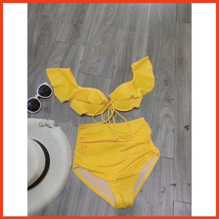 Bikini Tắm Biển Đồ Bơi 2 Mảnh Bèo Tay Quần Cạp Cao Thời Trang