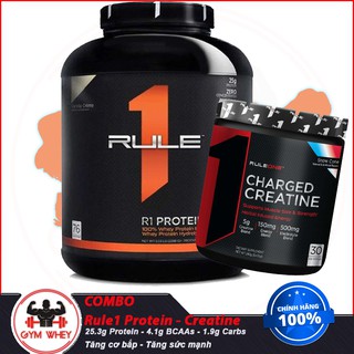 [COMBO] TĂNG CƠ BẮP TĂNG SỨC MẠNH HỒI PHỤC CƠ BẮP Rule1 Protein 5lbs Và Creatine Charged (30 lần dùng) - Từ Mỹ