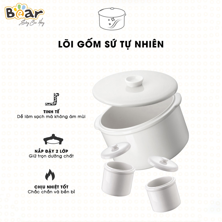 Nồi Nấu Chậm 1,6L Bear Chính Hãng Đa Năng Chưng Yến Điện Cách Thuỷ, Hầm Cháo, Nấu Cháo Chậm Cho Bé - Sube002