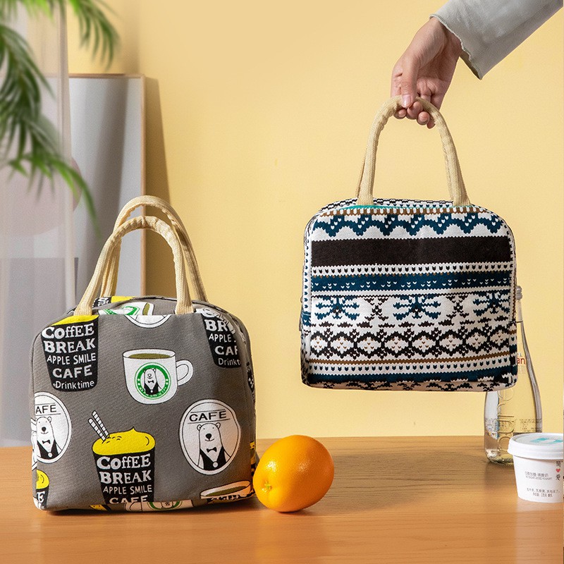 Túi đựng cơm trưa vải Cotton pha Linen rất dày giữ nhiệt hiệu quả, chống thấm nước, túi đựng thức ăn, hoa quả, trà sữa