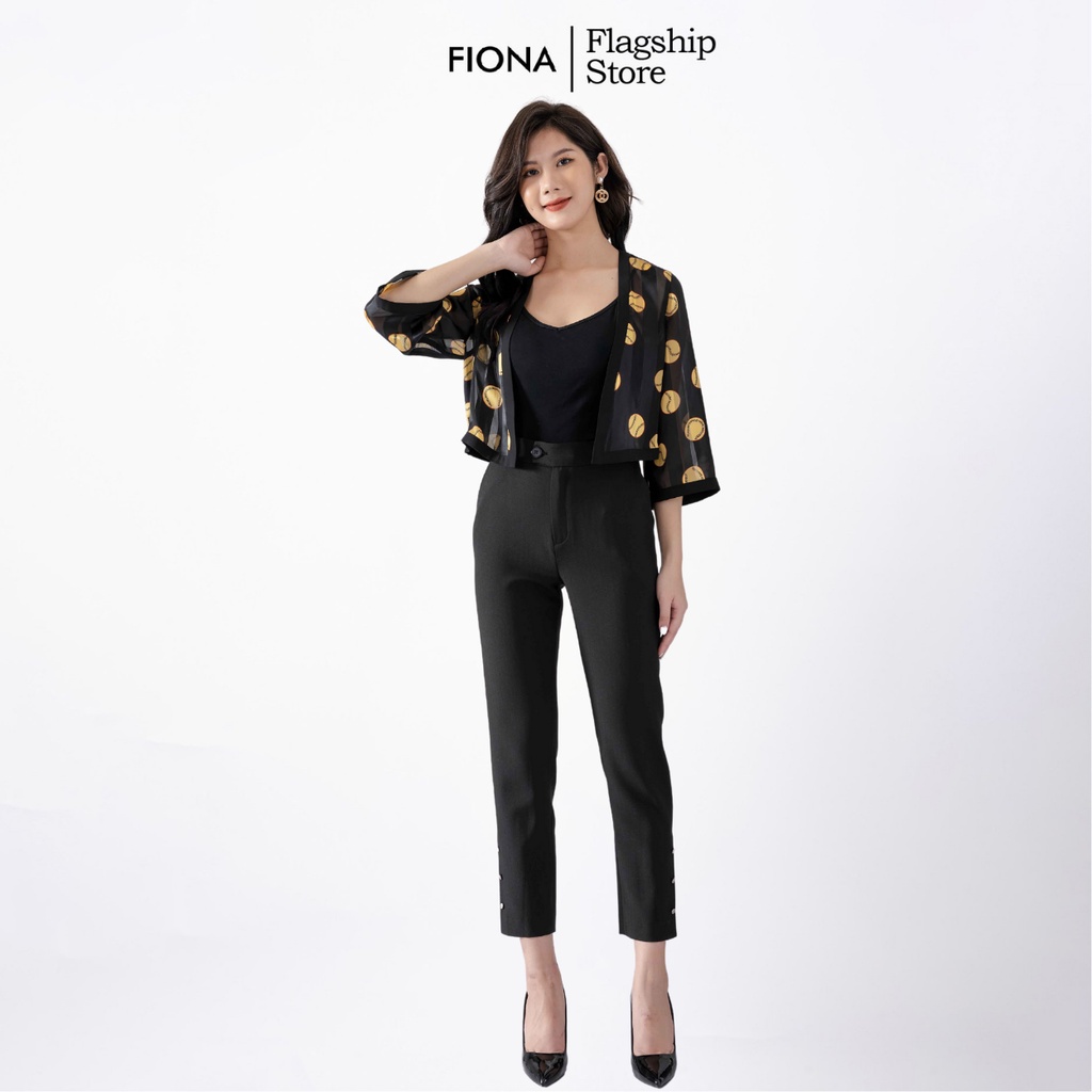 Áo ký giả tay lỡ FIONA, Áo khoác ngoài không cổ họa tiết chấm bi F550194