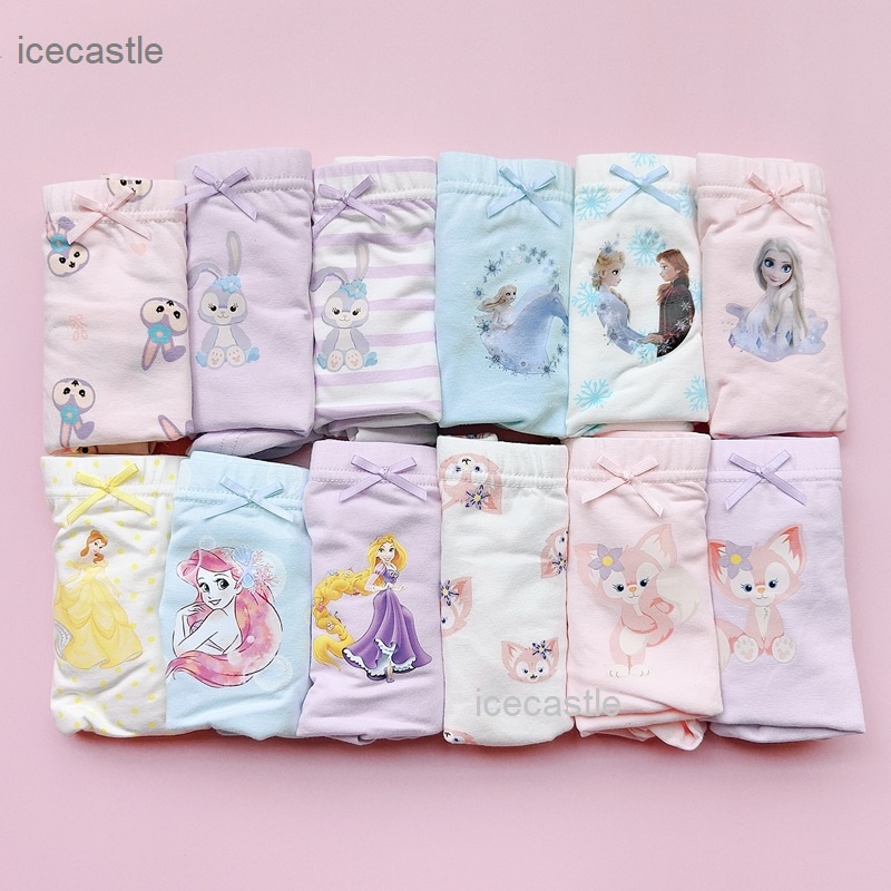 Set 3 Quần Lót 95% Cotton In Hình Nàng Tiên Cá/ Thỏ/ Cáo Hoạt Hình Màu Dạ Quang Chất Lượng Cao Cho Bé Gái 2-12 Tuổi