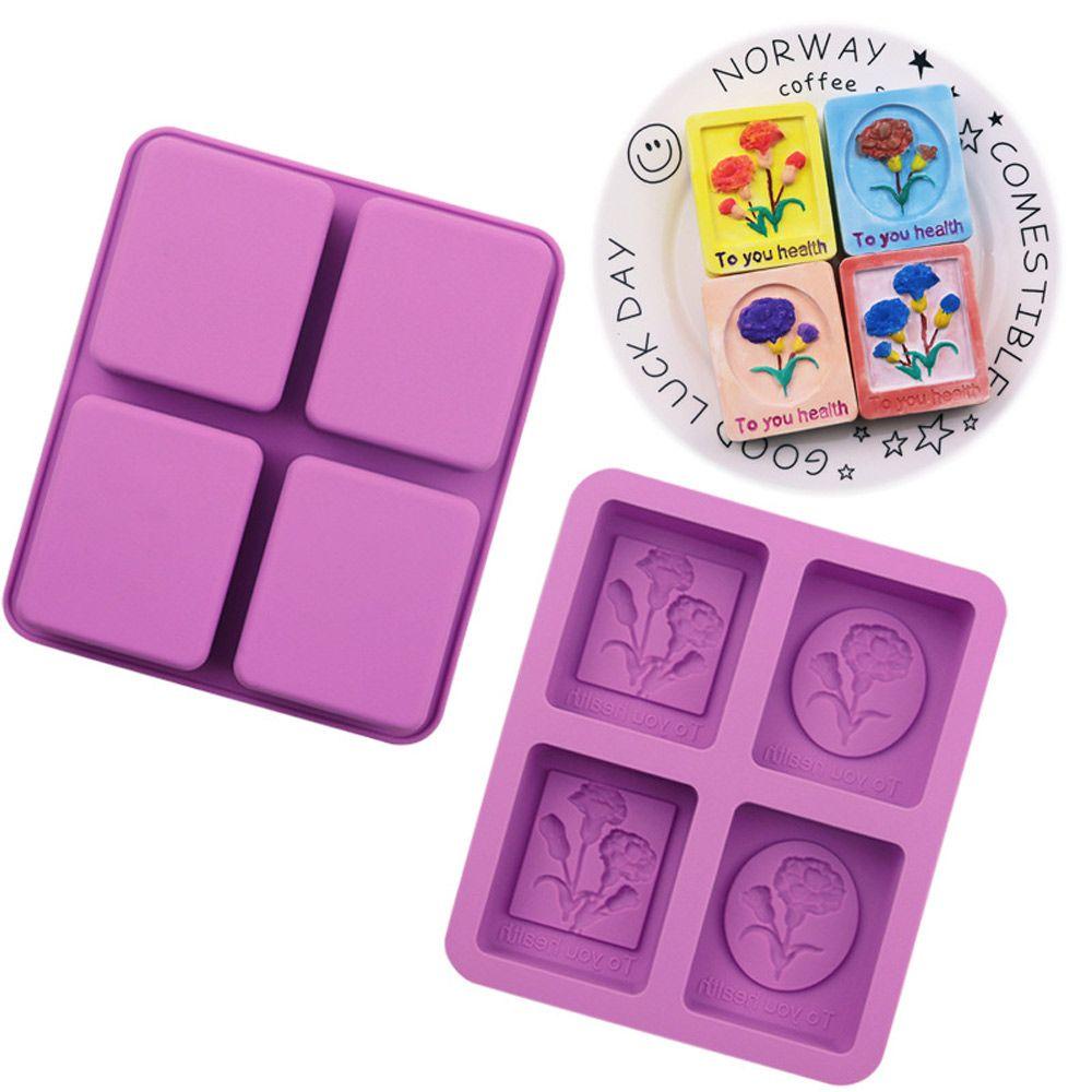 Khuôn Silicone Làm Xà Phòng 4 Ngăn Tạo Hình Hoa Cẩm Chướng 3D DIY