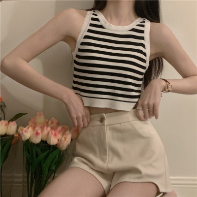 Áo Hai Dây Ôm Ngực Họa Tiết Kẻ Sọc Gợi Cảm Thời Trang Mùa Hè Mới Phong Cách Hồng Kông Cho Nữ