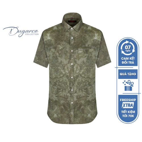 Áo sơ mi DUGARCO nam họa tiết tay ngắn công sở cotton 92SMS21136