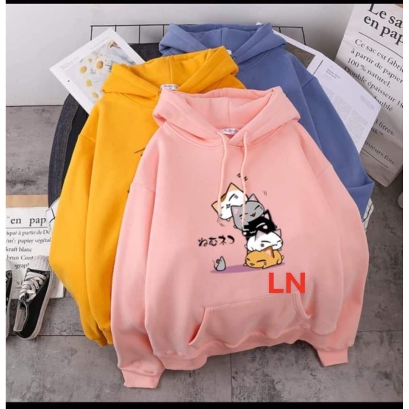 Áo hoodie năm chú mèo chồng lên nhau LN11, Áo nỉ Unisex from rộng, Chất nỉ ấm mặc không xù, thiết kế phong cách - MODY