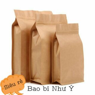 1/2kg túi zipper giấy kraft 8 cạnh không cửa sổ xếp hông đáy vuông