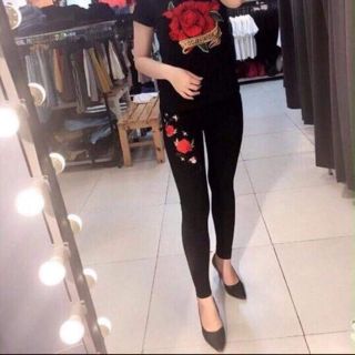 Quần legging thêu hoa hồng quần dài