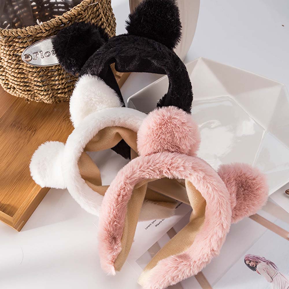 Băng đô rửa mặt hình tai mèo đáng yêu phối lông nhung phong cách hoạt hình đơn giản nhiều màu tùy chọn