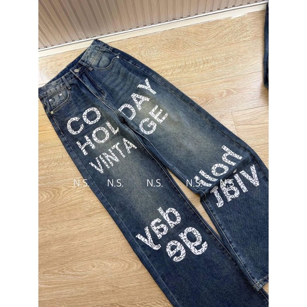 Quần jeans suông chữ hàng QCL1