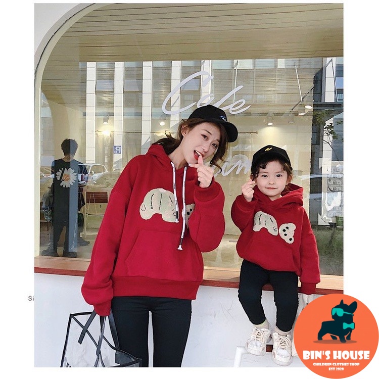 ÁO ĐÔI MẸ CON HOODIE HÌNH GẤU BINSHOUSE